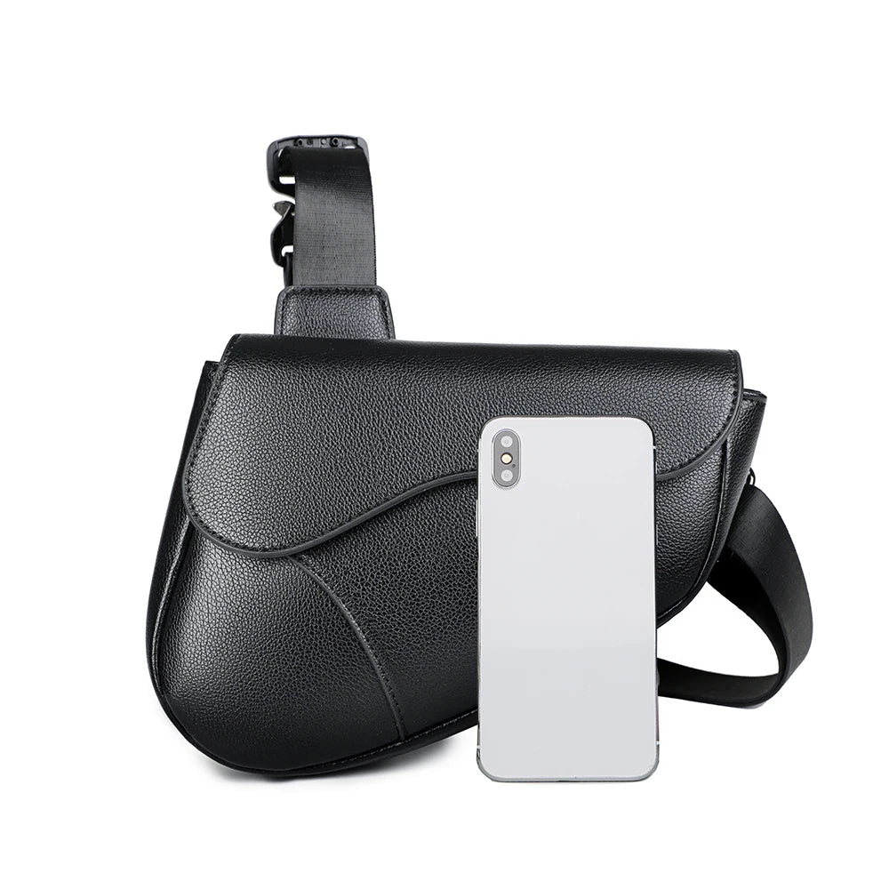 Men's solid color PU leather saddle shoulder bags crossbody bags chest bag bolsos para hombre sacoches hommes bag for man