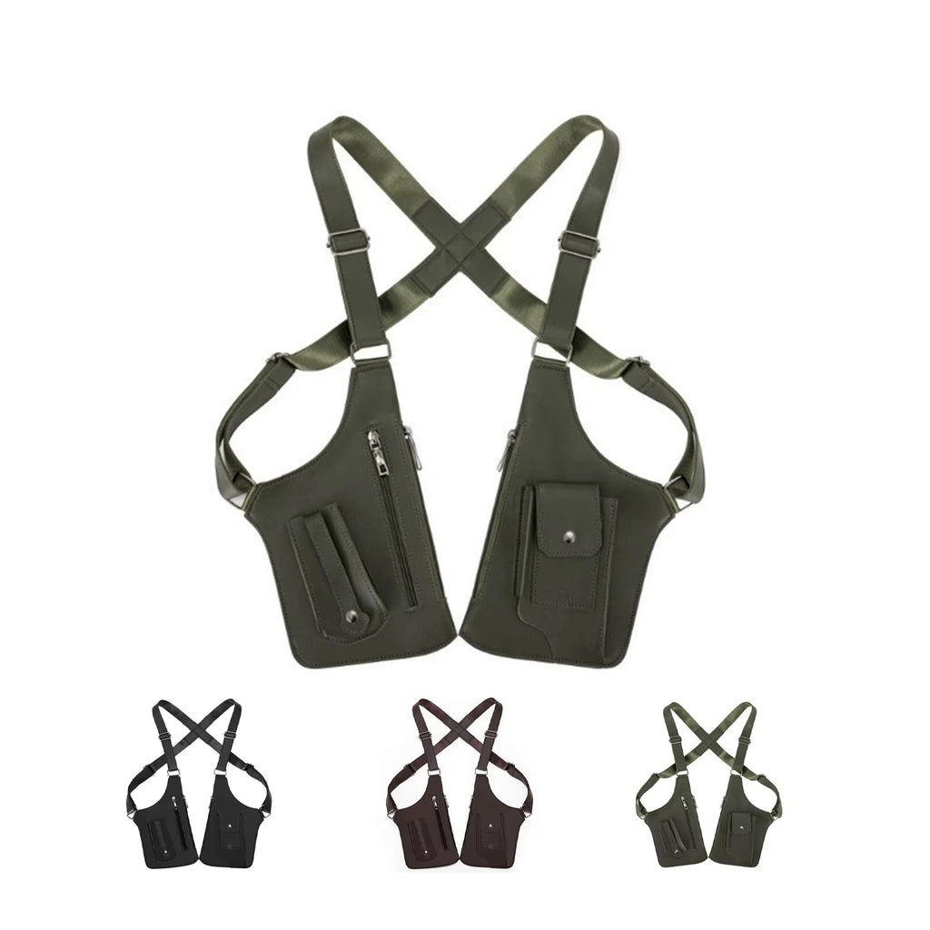 Vintage Double Shoulder Armpit Bag Adjustable Strap Steampunk Underarm Strap Wallet Pocket Gothic Waterproof