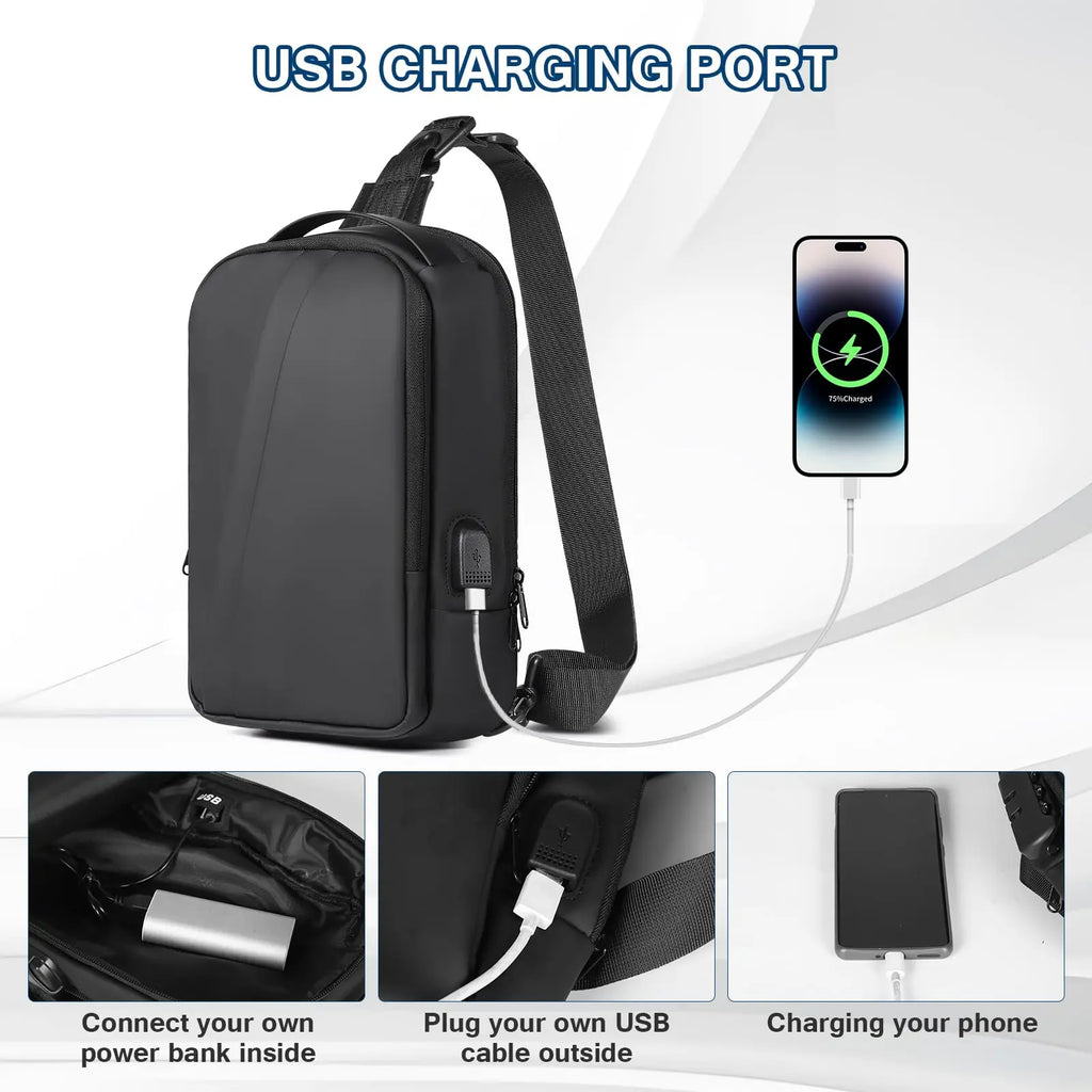 Men's Shoulder Bags Anti-Theft Sling Bag Waterproof Usb Crossbody Oxford Bag Short Travel Messenger Chest Pack For Male