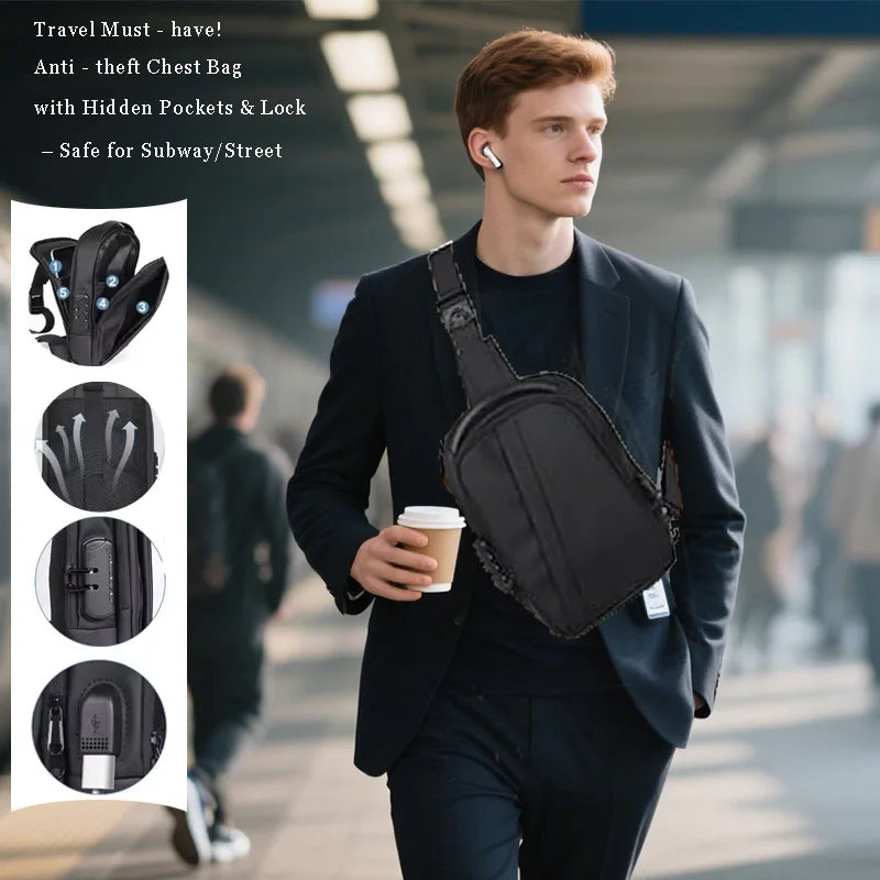 Men's Shoulder Bags Anti-Theft Sling Bag Waterproof Usb Crossbody Oxford Bag Short Travel Messenger Chest Pack For Male